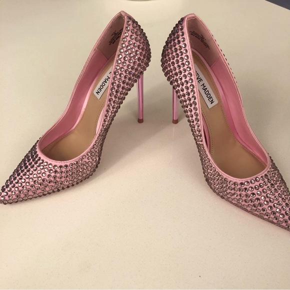 NEW women size 6 STEVE MADDEN ~4.25" high heels, pink rhinestones - Picture 2 of 11